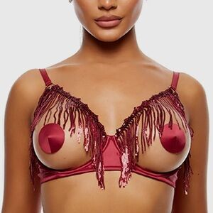 Wine Red Satin Nipple Pasties Set